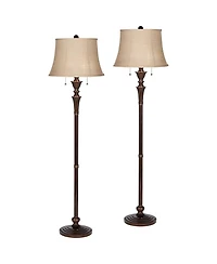 Regency Hill Brooke Traditional 60" Tall Standing Floor Lamps Set of 2 Lights Pull Chain Metal Bronze Finish Living Room