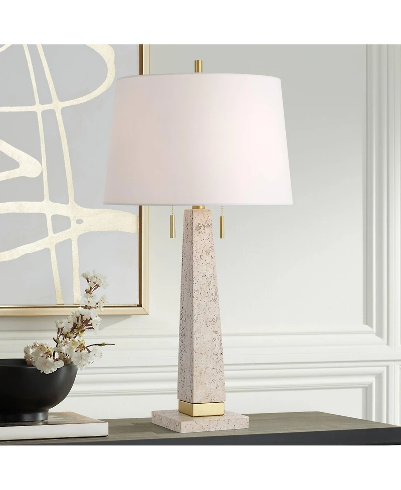 360 Lighting Lorena 29 1/4" Tall Modern Coastal End Table Lamp Pull Chain Sandstone Brass Finish Metal Single Living Room Bedroom