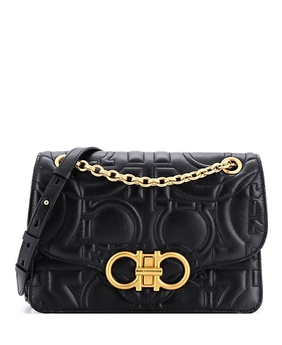 Pre-Owned Salvatore Ferragamo Medium Gancini Turnlock Flap Bag Gancini Quilted Leather