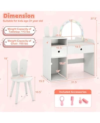 Gouun Kids Vanity Desk and Chair Set with Colorful Lights and Open Shelves