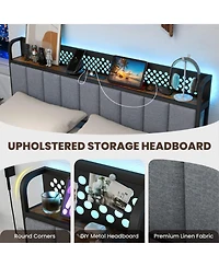 Gouun Metal Platform Bed Frame with Led Lights and Storage Drawers and Headboard