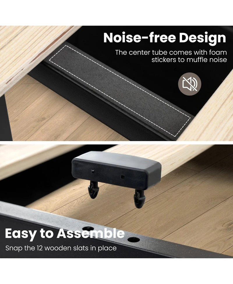 Gouun Queen Metal and Wood Bed Frame with Led Lights and Charging Station