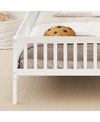 Gouun Twin Kids Montessori Bed with Storage Shelves and House-Shaped Headboard