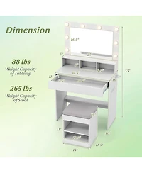 Gouun 31.5 in Vanity Desk with 3 Lighting Modes and Storage Shelves