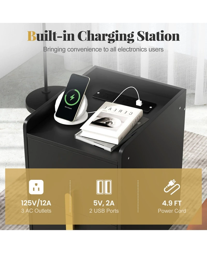 Gouun Nightstand with 2 Drawers and Usb Charging Ports