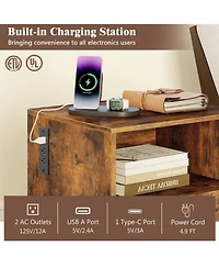Gouun Nightstand with Charging Station Drawer and Open Compartment