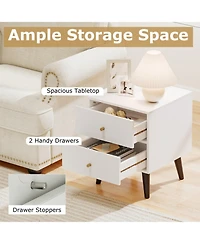 Gouun Mid-Century Modern 2-Drawer Nightstand with Golden Knobs