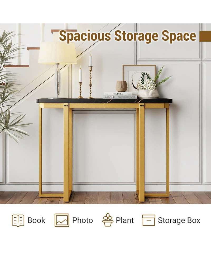 Gouun 42 in Faux Marble Console Table with Geometric Gold Metal Frame