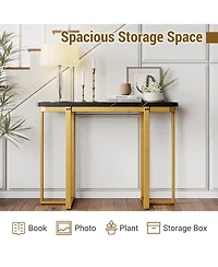 Gouun 42 in Faux Marble Console Table with Geometric Gold Metal Frame