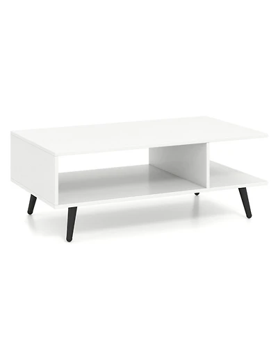 Gouun 31.5 in Mid-Century Modern 2-Tier Coffee Table with Open Compartments
