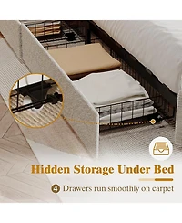 gaomon Platform Bed Frame Upholstered Velvet 4 Storage Drawers Wooden Slats Support No Box Spring Easy Assembly Noise-Free