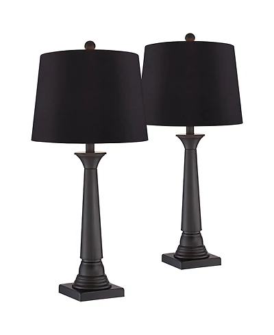 360 Lighting Dolbey 28" Tall Tapered Column Farmhouse Rustic Table Lamps Set of 2 Bronze Finish Metal Shade Bedroom
