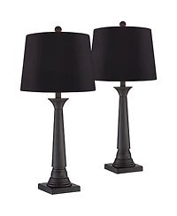 360 Lighting Dolbey 28" Tall Tapered Column Farmhouse Rustic Table Lamps Set of 2 Bronze Finish Metal Shade Bedroom