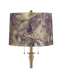 360 Lighting Dyna Traditional 58" Tall 2-Light Standing Floor Lamp Pull Chain Gold Antique Brass Finish Drum Botanical Leaf Shade