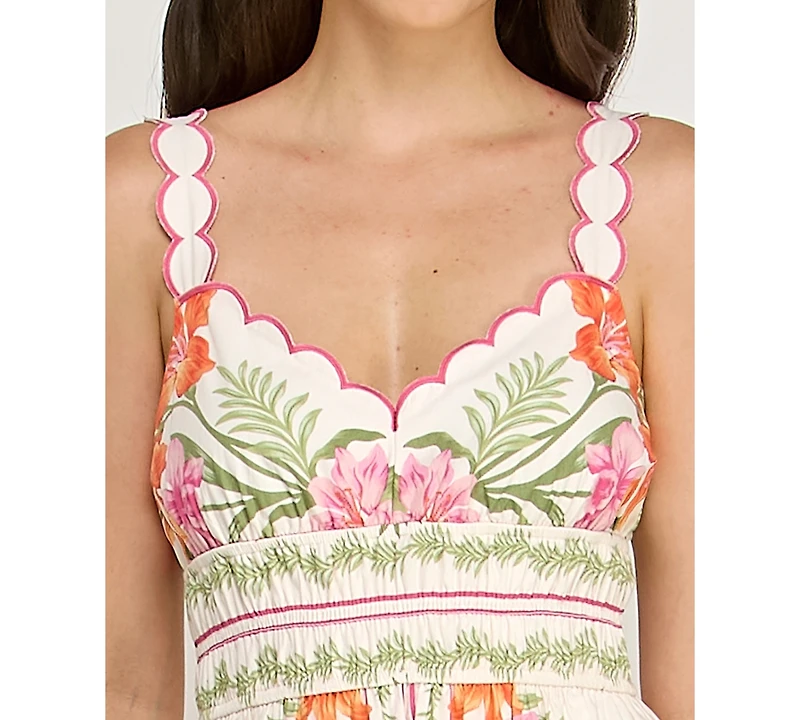 Row A Juniors' Sleeveless Scallop Strap Ruched Waist Midi Dress