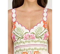 Row A Juniors' Sleeveless Scallop Strap Ruched Waist Midi Dress