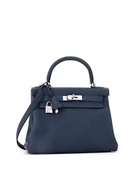 Pre-Owned HERMES Kelly 28 Handbag Green Clemence with Palladium Hardware