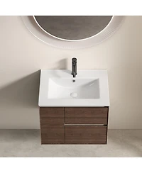 Busdays 24 inch Bathroom Vessel Sink, Ceramic Bathroom Vanity Sink Top with Overflow, No Drain Convenient for Storing Personal Items