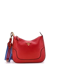 Pre-Owned Prada Medium Striped Strap Zip Hobo Vitello Daino