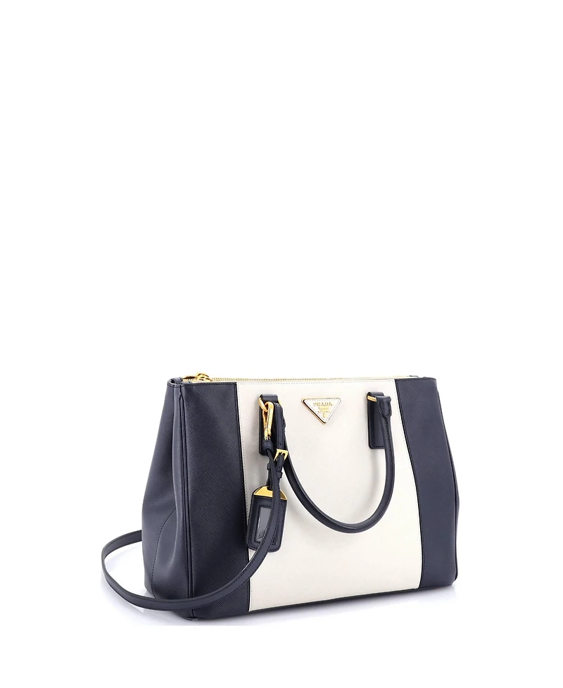 Pre-Owned Prada Medium Bicolor Double Zip Lux Tote Saffiano Leather