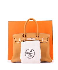 Pre-Owned HERMES Birkin 30 Handbag Brown Clemence with Palladium Hardware