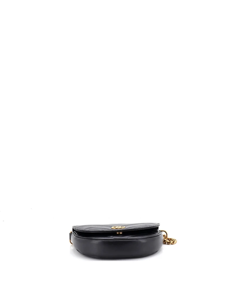 Pre-Owned Gucci Mini Gg Marmont Half Moon Flap Crossbody Bag Matelasse Leather