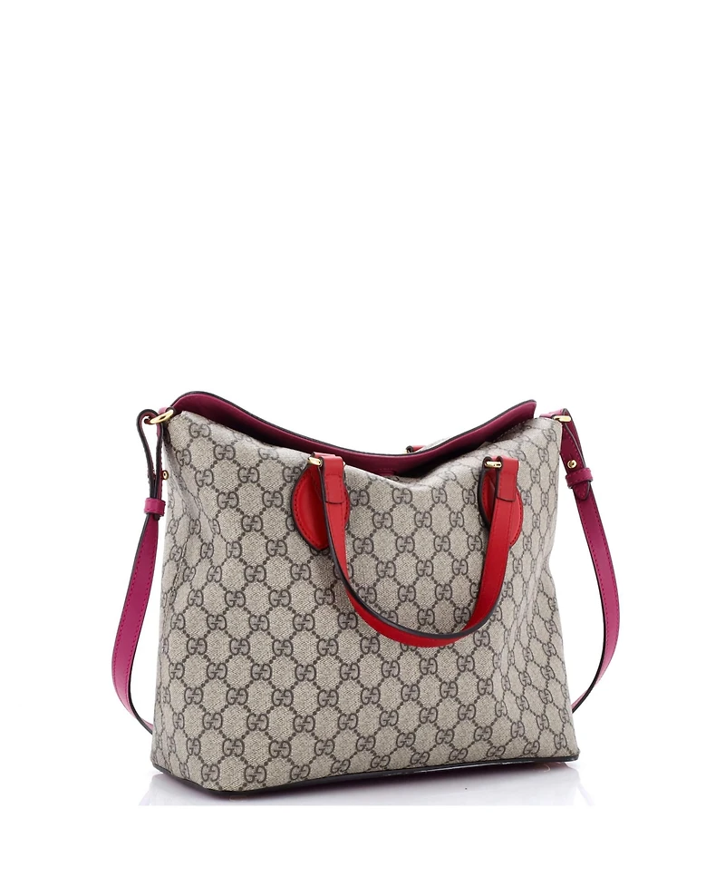 Pre-Owned Gucci Medium Signature Fold Over Tote Gg Coated Canvas with Leather