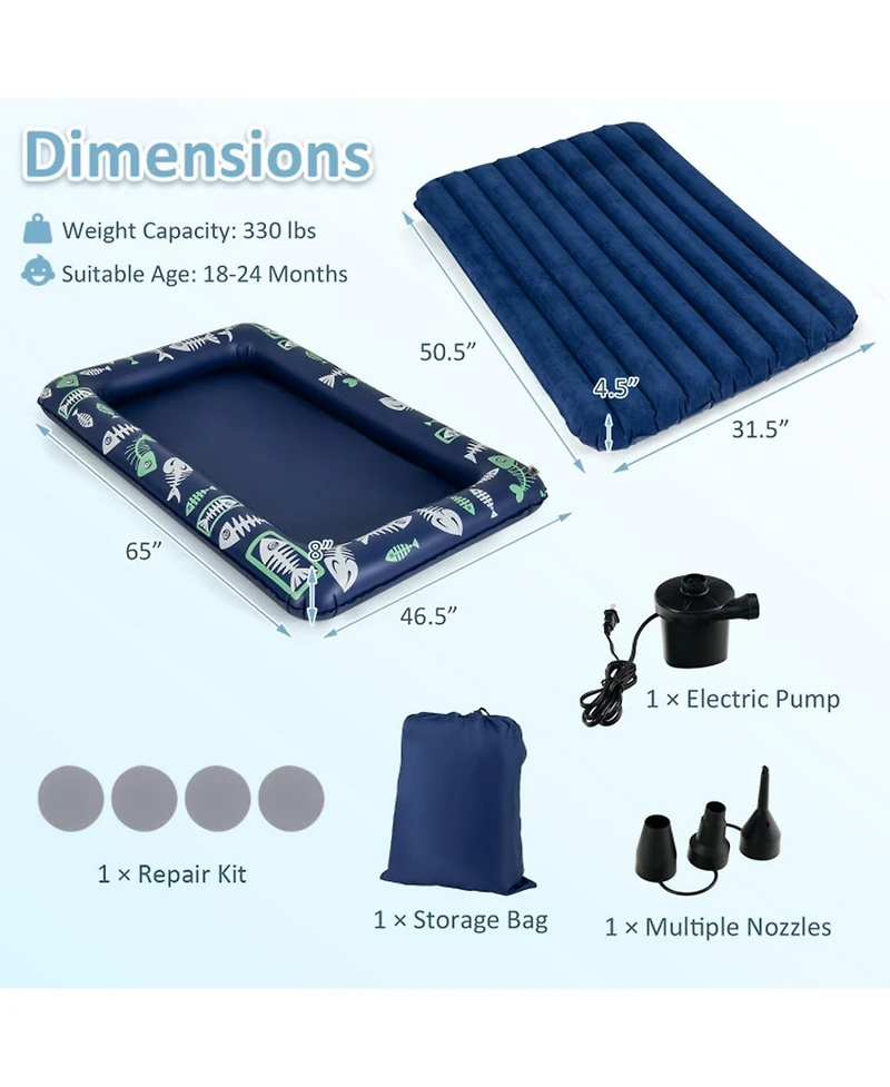 Gouun Toddler Inflatable Travel Bed with Electric Pump and Raised Bed Rails