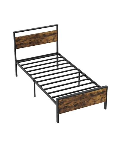 Gouun Twin Metal and Wood Platform Bed Frame with Headboard and Industrial Design