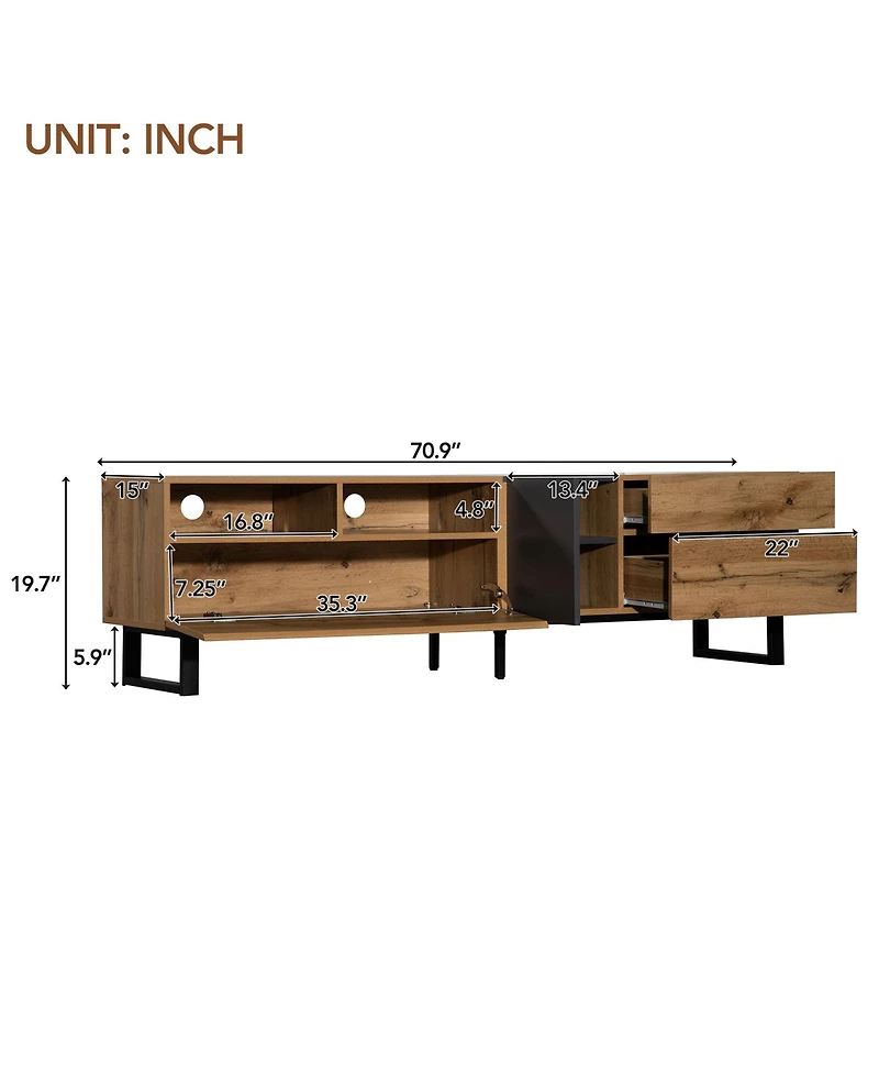 Rainsken Tv Stand Accommodates , Televisions, Wooden Entertainment Center Featuring Double Storage and Drop Down Door Design for Living Room