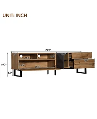 Rainsken Tv Stand Accommodates , Televisions, Wooden Entertainment Center Featuring Double Storage and Drop Down Door Design for Living Room