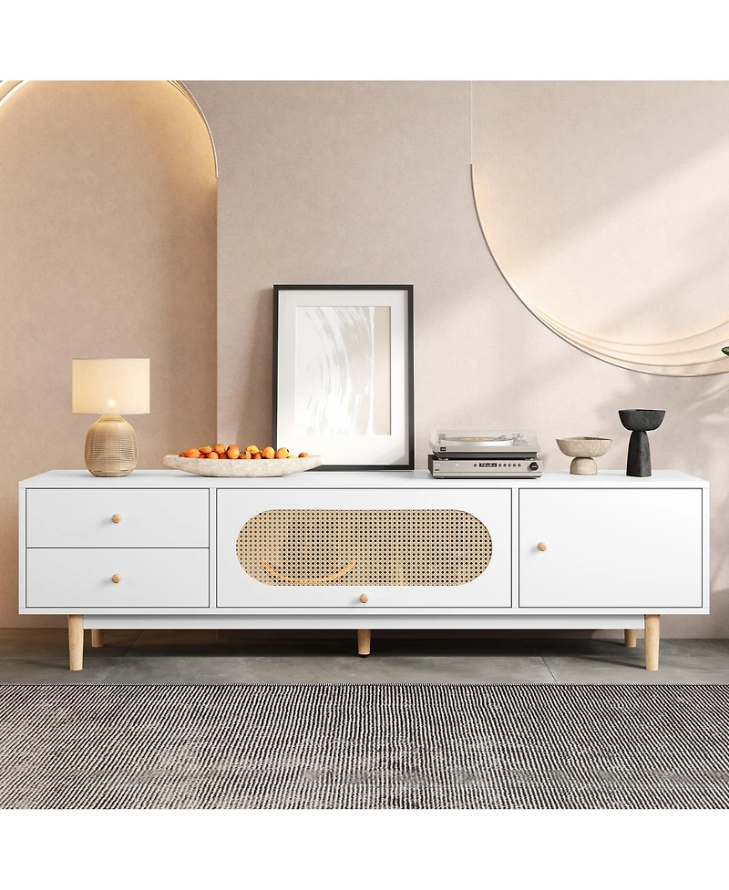 Rainsken Minimalist Tv Stand for TVs Media Console Entertainment Center with Storage Cabinet and 2 Drawers for Living Room