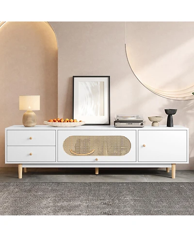 Rainsken Minimalist Tv Stand for TVs Media Console Entertainment Center with Storage Cabinet and 2 Drawers for Living Room