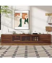 Rainsken 70 Inch Modern Tv Stand for TVs, Media Console with Fluted Details, Flip-Down Center Door and Side Cabinets for Living Room