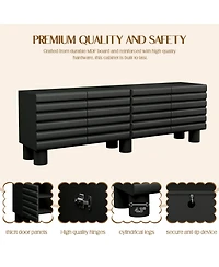 Rainsken Modern Wavy Door Media Console for 75-Inch TVs, Sleek Entertainment Center with 4 Storage Cabinets and Adjustable Shelves for Living Room