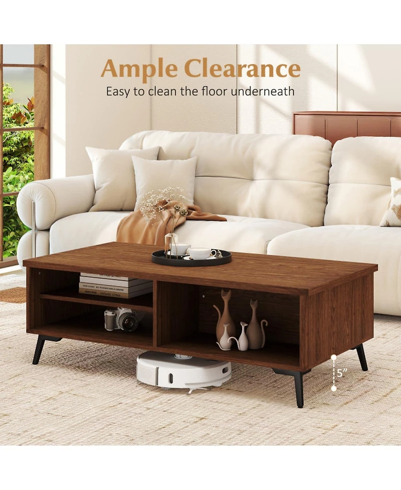 Gouun 47 in Mid-Century 2-Tier Coffee Table with Shelves and Compartments