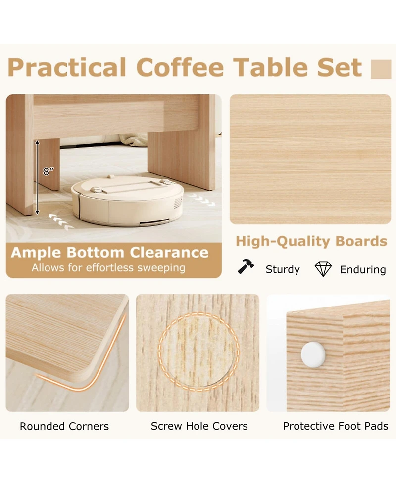 Gouun Modular L-Shaped Coffee Table Set of 2 with Multiple Configurations