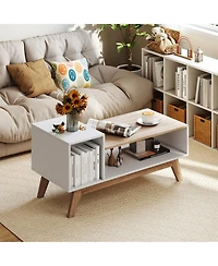 Gouun 43 in Stepped-Top Coffee Table with Color Block Design and Storage