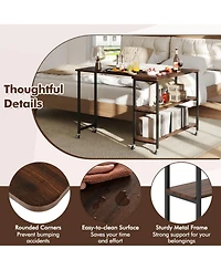 Gouun 360-Degree Rotating Sofa Side Table with Wheels and Storage, 40-60 in