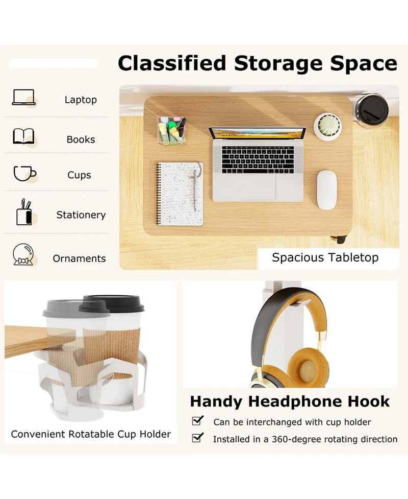 Gouun Height Adjustable Mobile Overbed Bedside Table with Cup Holder