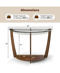Gouun 40 in Half-Moon Tempered Glass Console Table with Open Shelf