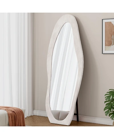 Busdays 63"x24" Irregular Wavy Full-Length Mirror, Flannel Wood Frame