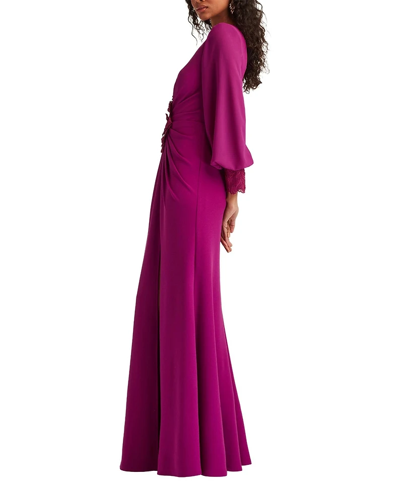 Tadashi Shoji Women's Sahana Bishop Sleeve Plunge Gown