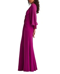 Tadashi Shoji Women's Sahana Bishop Sleeve Plunge Gown