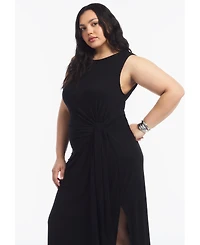 June & Vie Women's Plus Sleeveless Side-Tie Knit Midi Dress