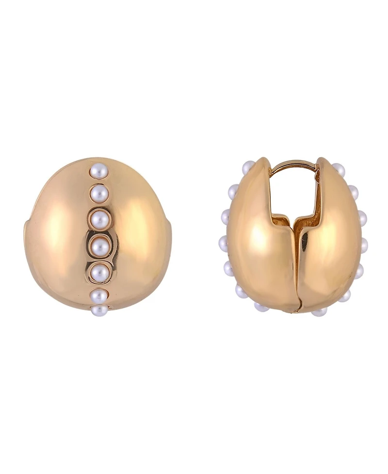 Laundry by Shelli Segal Huggie Hoop Earrings with Center Pearl Accents