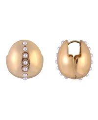 Laundry by Shelli Segal Huggie Hoop Earrings with Center Pearl Accents