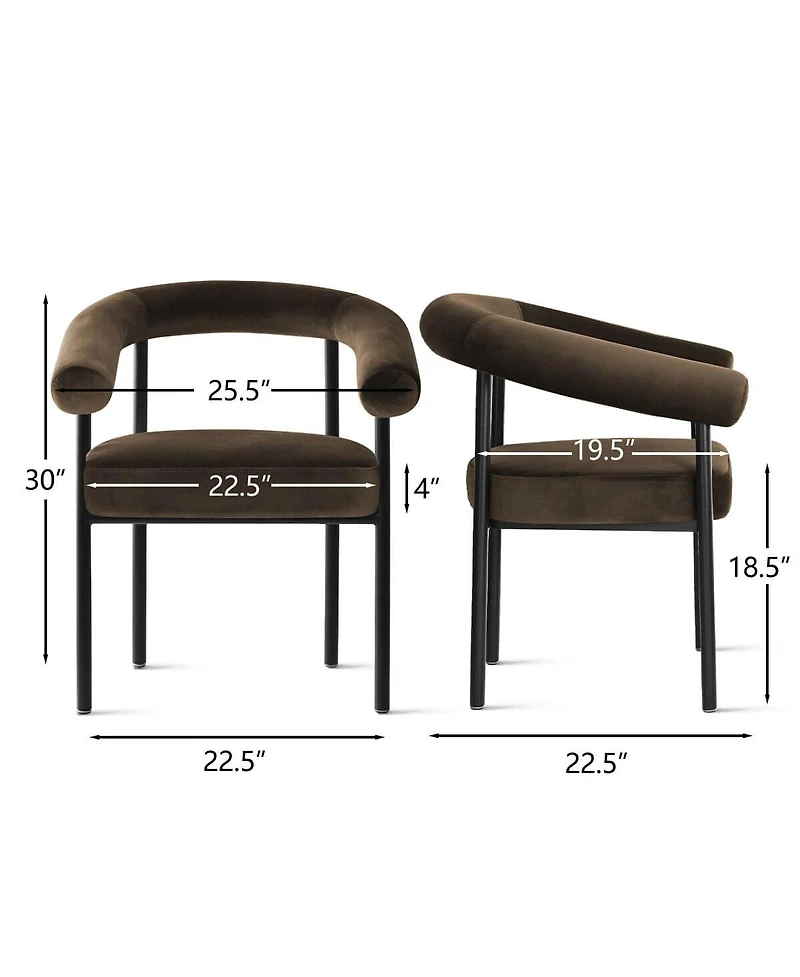 Maison Boucle Set of 2 Velvet Upholstered Dining Armchairs Curved Arms Metal Frame