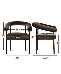 Maison Boucle Set of 2 Velvet Upholstered Dining Armchairs Curved Arms Metal Frame