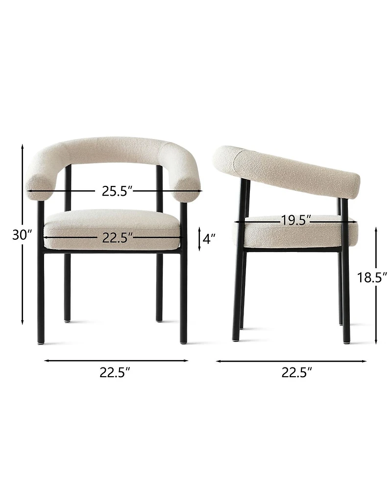 Maison Boucle Set of 2 Boucle Upholstered Dining Armchairs Curved Arms Metal Legs